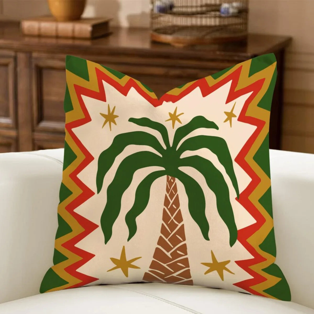 Minimal Boho Sun Leopard Palm Tree Pillow Cover