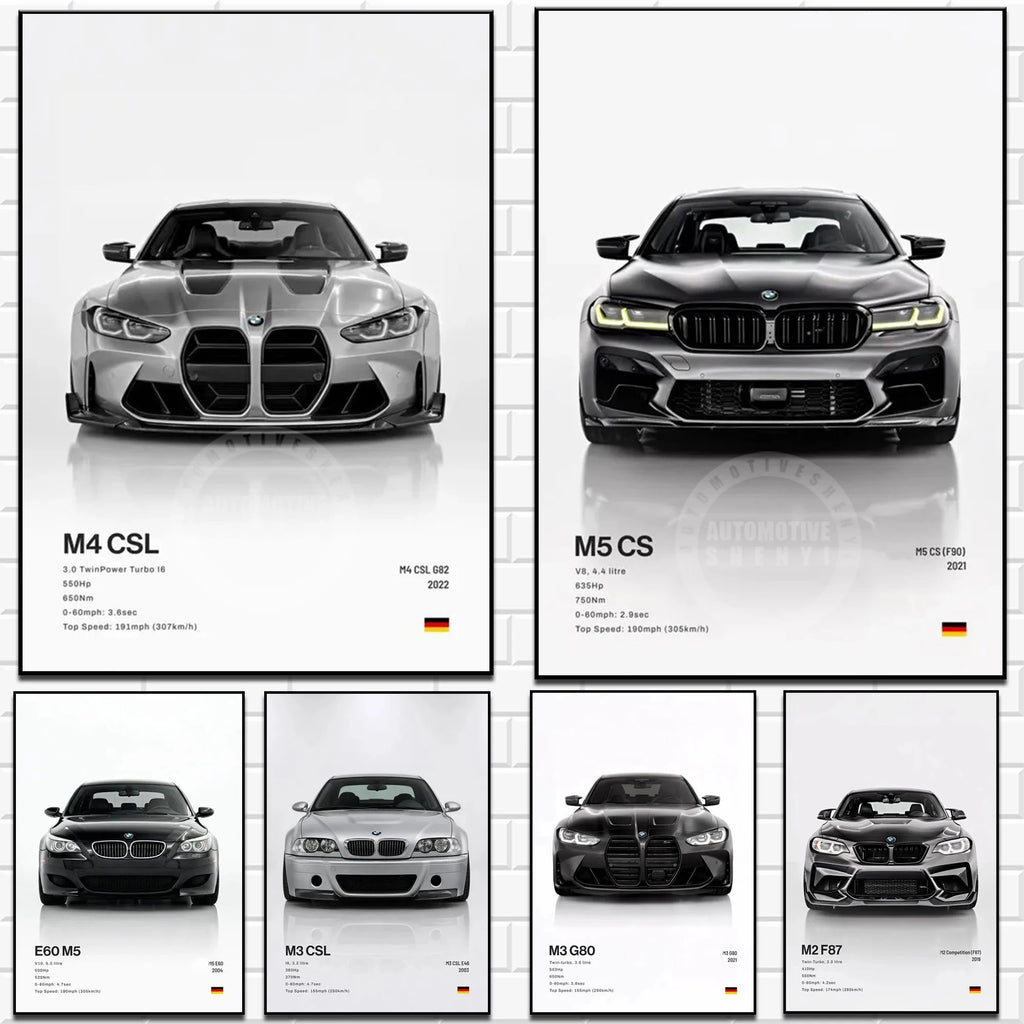 Minimalist Hyper Car Poster - E60 M5 CS M3 G800 911 GT3RSports Car Supercar Canvas