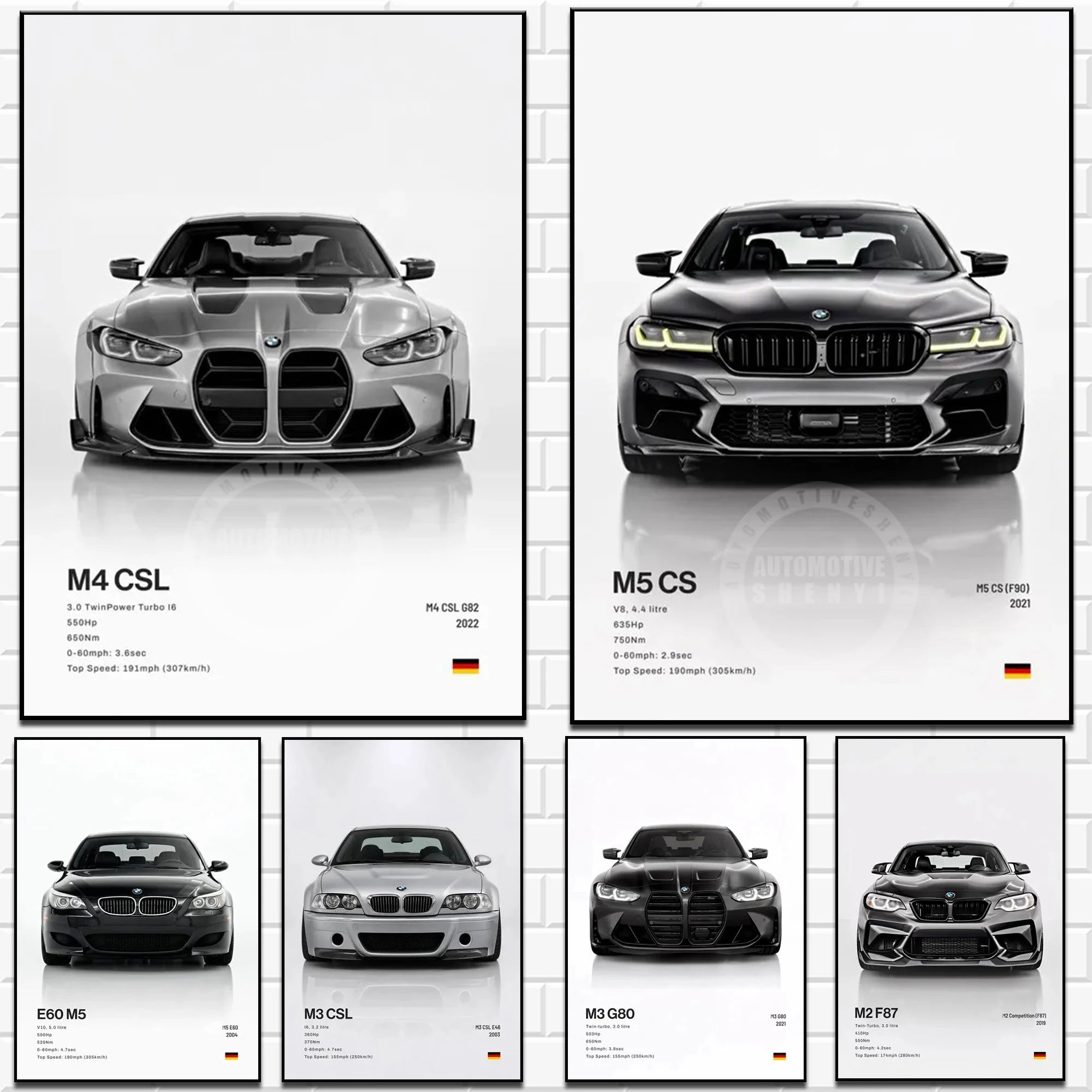 Minimalist Hyper Car Poster - E60 M5 CS M3 G800 911 GT3RSports Car Supercar Canvas