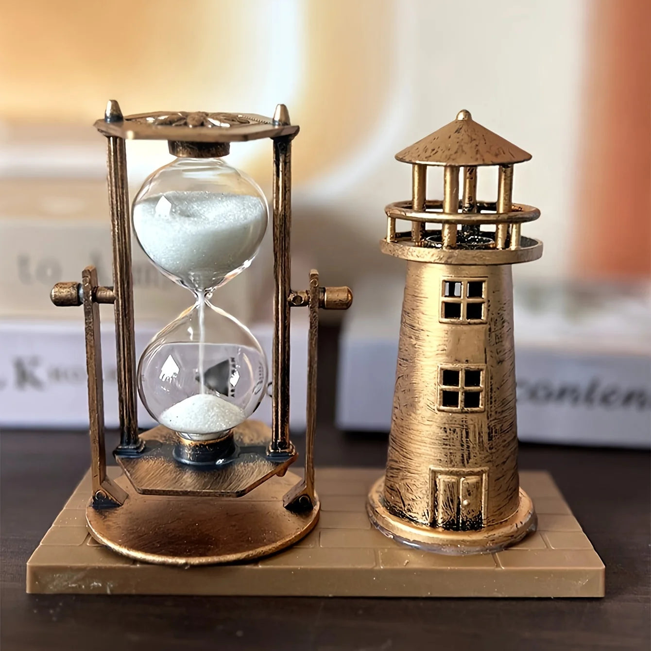 Vintage Bronze Lighthouse Hourglass Ornament