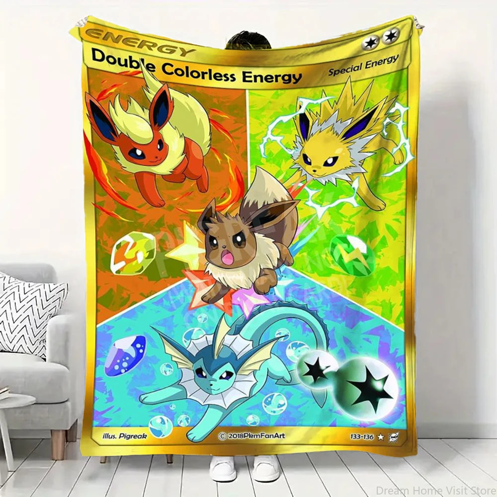 Cartoon Card Pokemon Pikachu Flannel Blanket