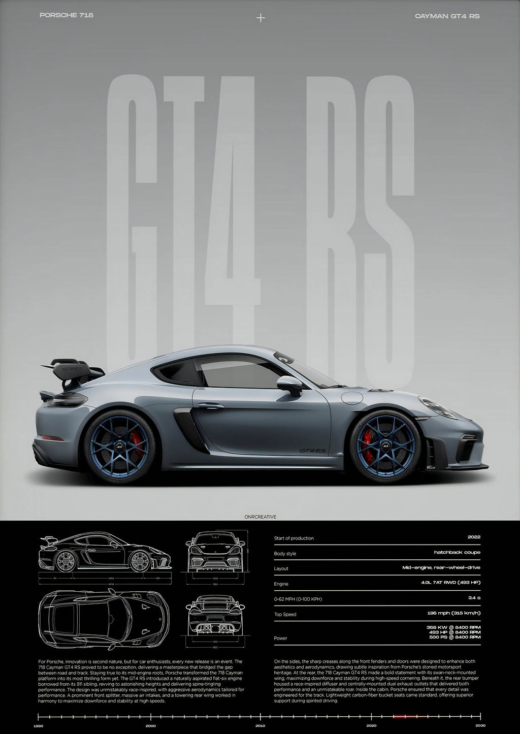 Minimalist 911 GT3-RS 718 GT4 RS Hyper Car Sports Car Supercar Poster