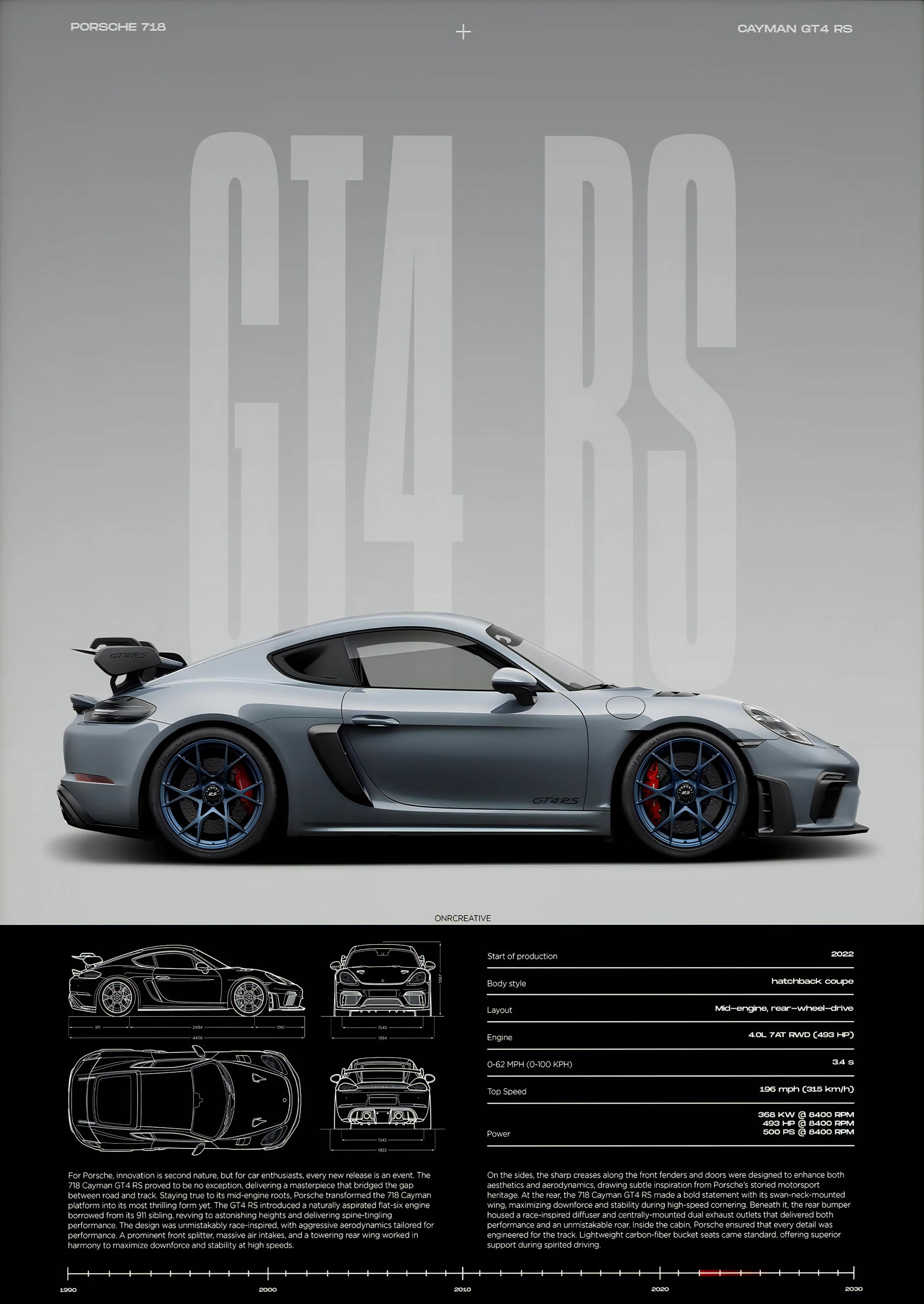 Minimalist 911 GT3-RS 718 GT4 RS Hyper Car Sports Car Supercar Poster