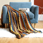 100% Acryl Hand Knitted Blanket with Tassel