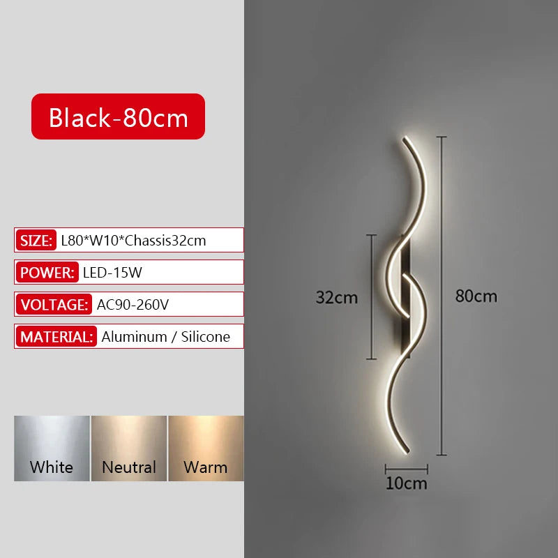 Long Strip LED Wall Lamp Modern Remote Control Dimming Living Roomdecor Wall Lamp