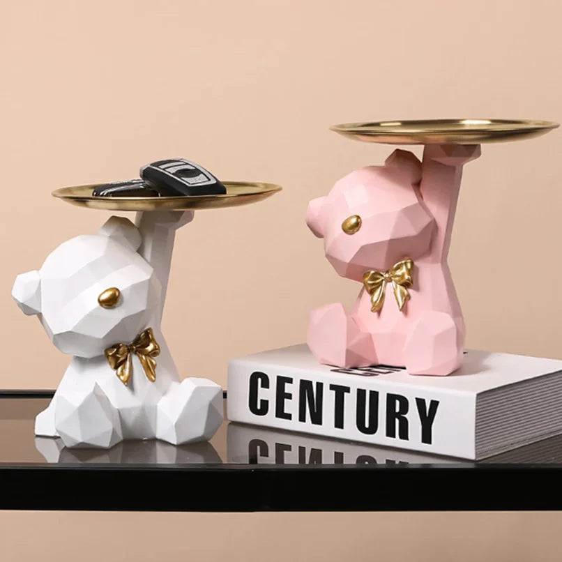 Storage Sculpture Geometric Bear Resin Desk Decoration