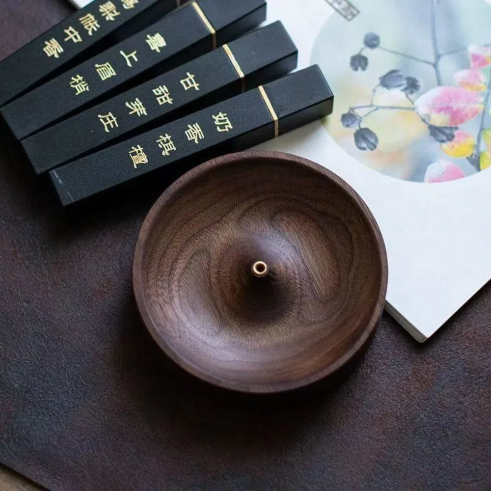 Solid Wood Incense Burner Handmade Tea Ceremony Round Incense Tray