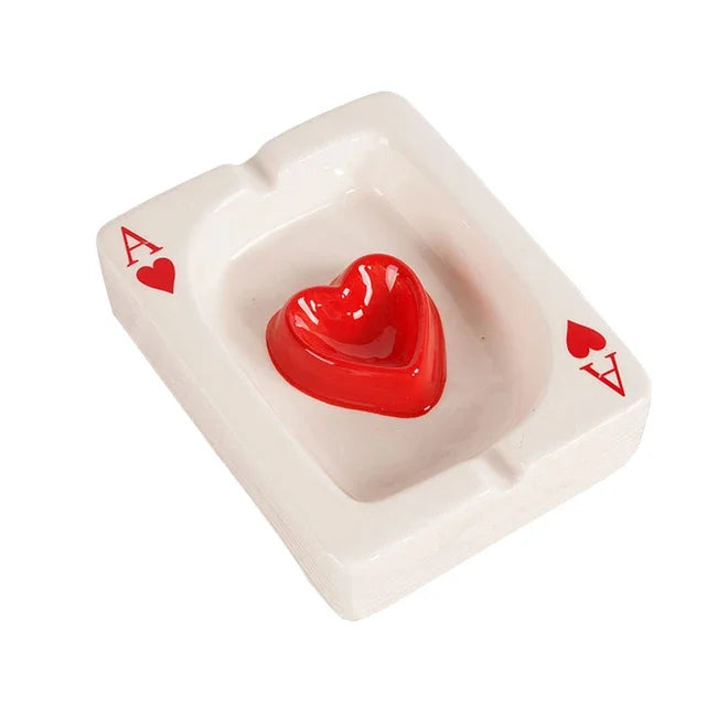 European Poker Ashtray Red Heart A Creative Porcelain Ashtray