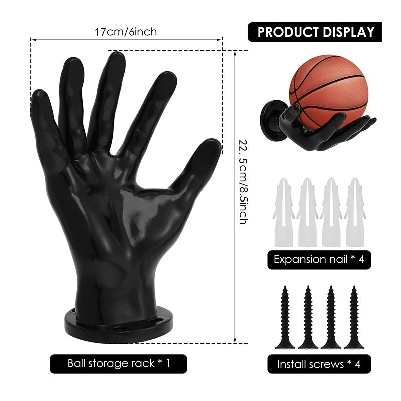 Basketball Storage Rack Wall Mounted Hand Shaped Ball Rack