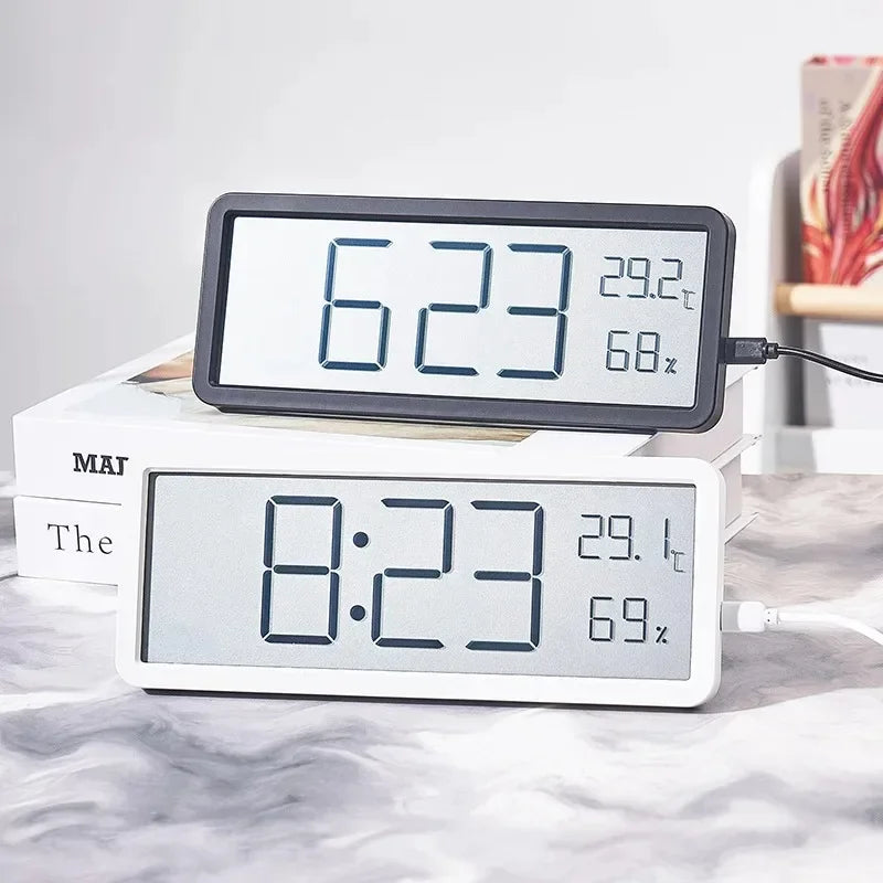 LCD Screen Digital Wall Clock Time Temperature Humidity Time Display