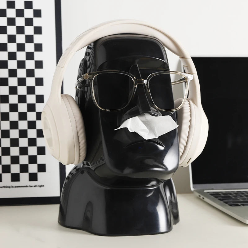 Creative Moai Stone Statue Tissue Box Glasses Holder Head Mounted Earphone Stand