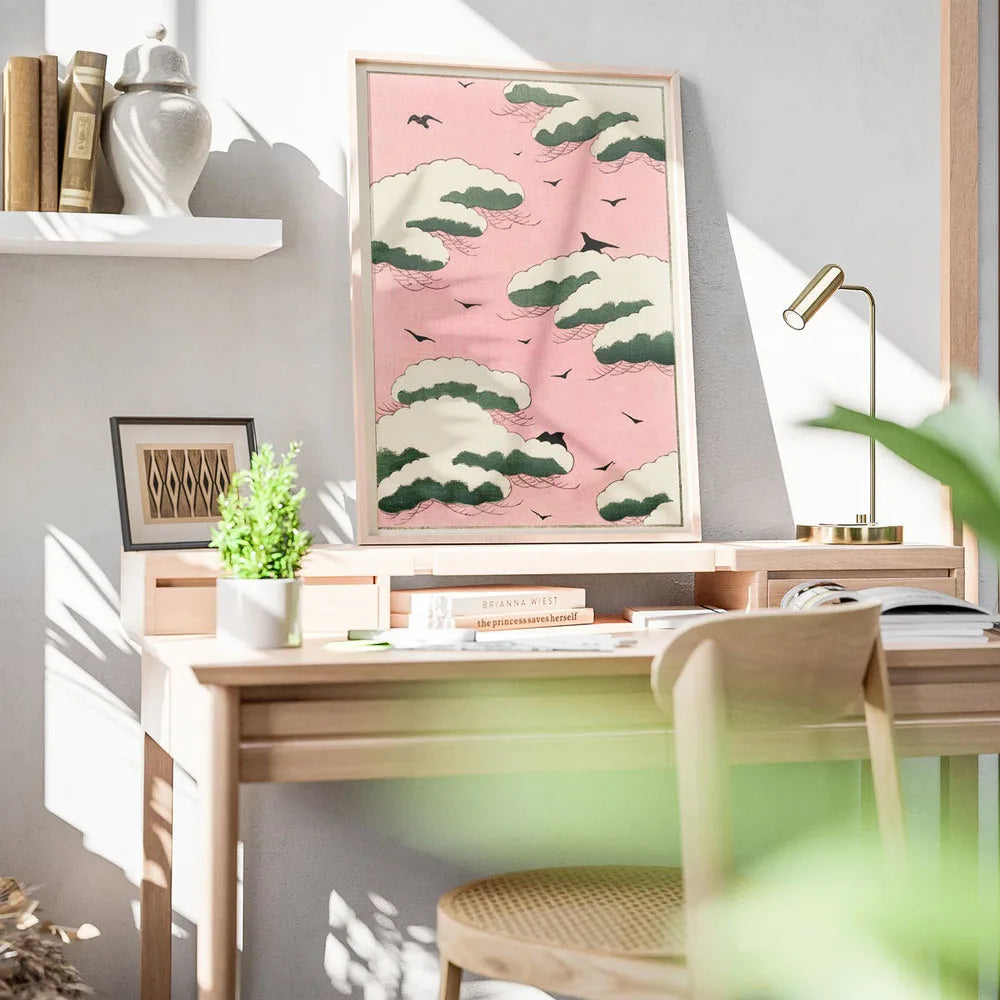 Japanese OKINAWA Koi Fish Flowers Trees Canvas Print Poster