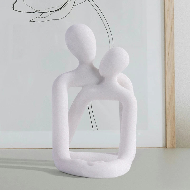 Couple embrace phone holder sculpture, resin craft decorative figurine