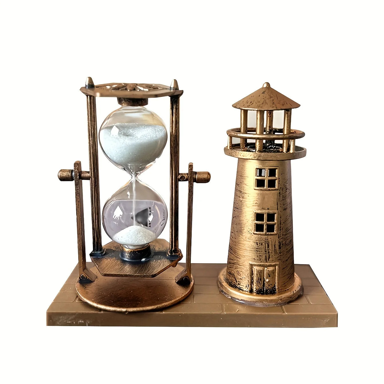 Vintage Bronze Lighthouse Hourglass Ornament