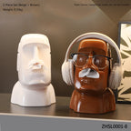 Creative Moai Stone Statue Tissue Box Glasses Holder Head Mounted Earphone Stand