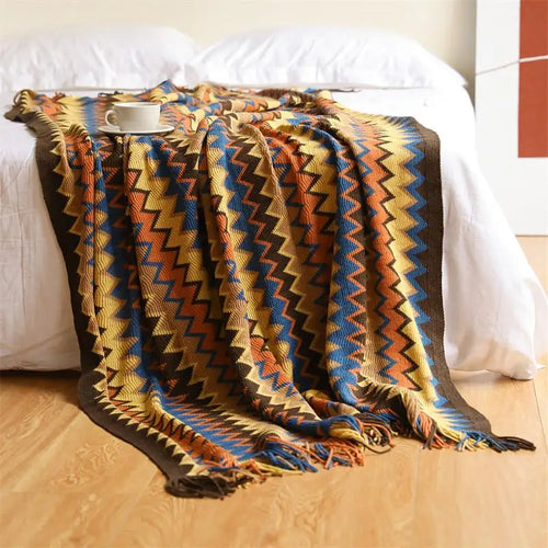 100% Acryl Hand Knitted Blanket with Tassel