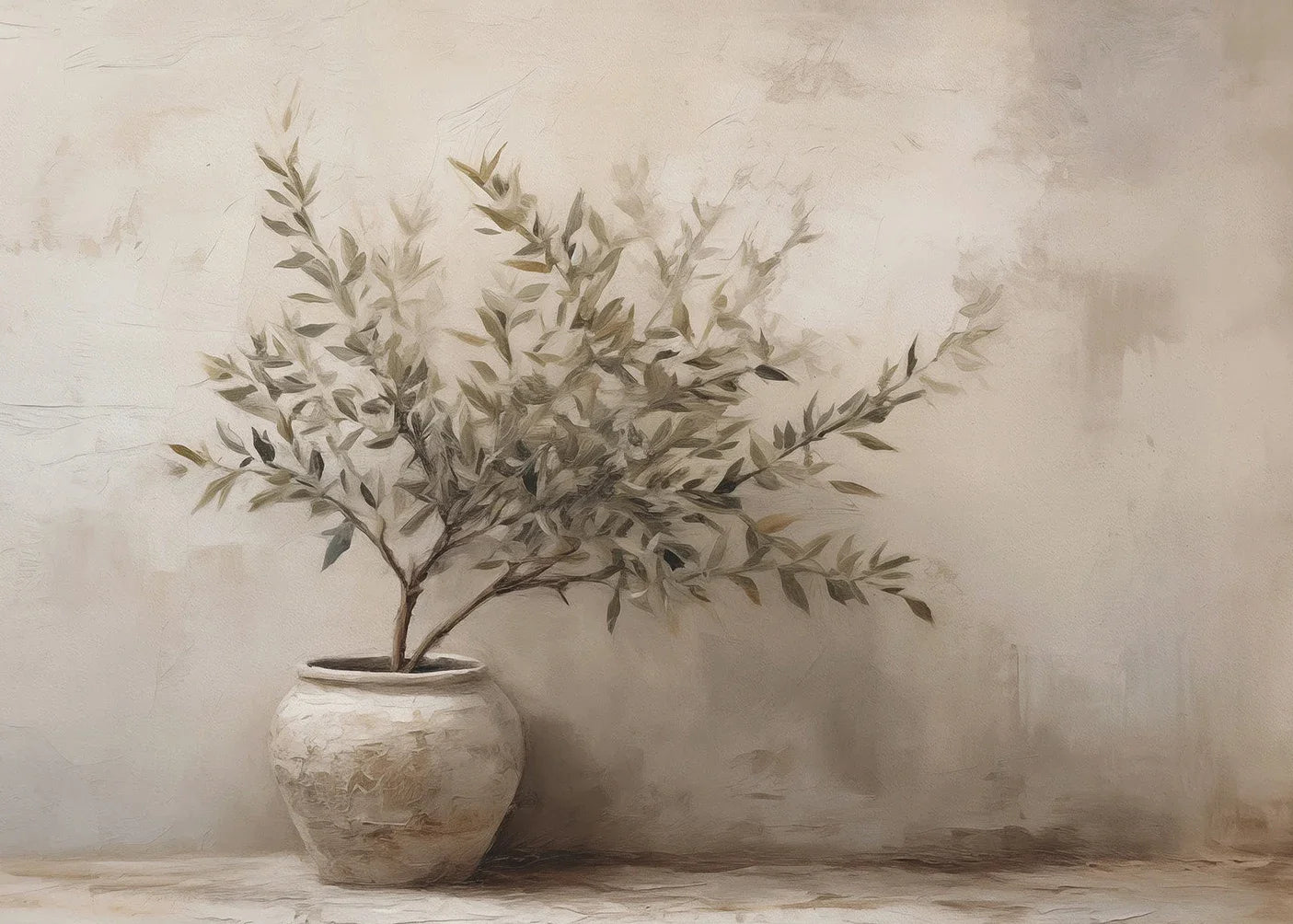 Vintage Minimalist Wall Art Italy Olive Tree in Vase Canvas Painting Poster
