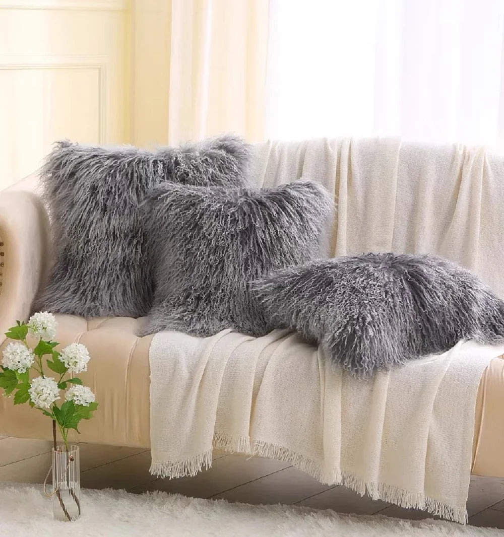 Genuine Mongolian Lamb Fur Cushion Cover