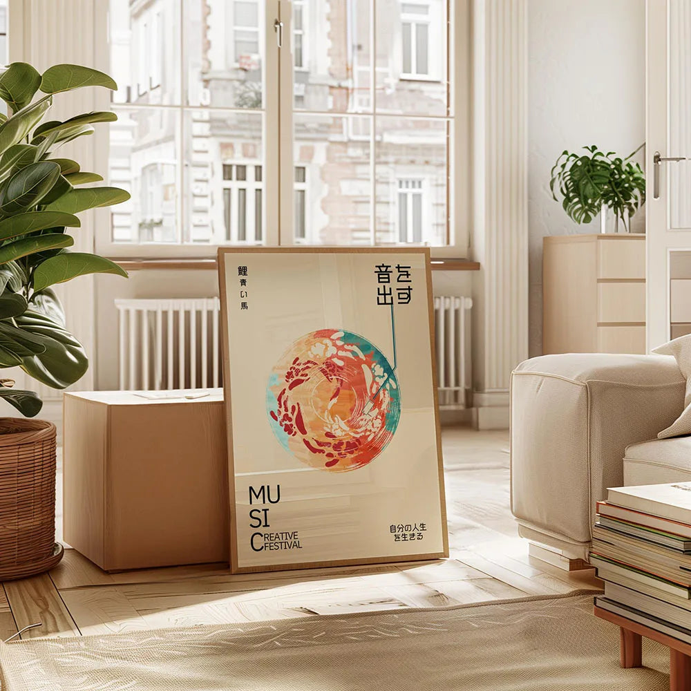 Japanese OKINAWA Koi Fish Flowers Trees Canvas Print Poster
