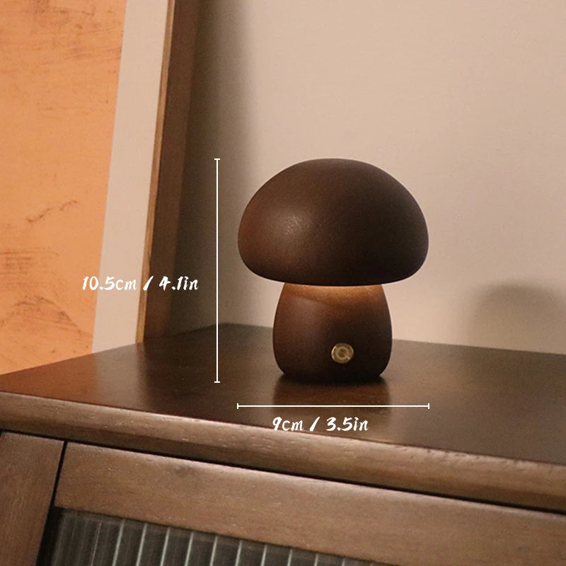 Wooden Mushrooms Night Light Touch Switch Bedroom Bedside Table Lamp