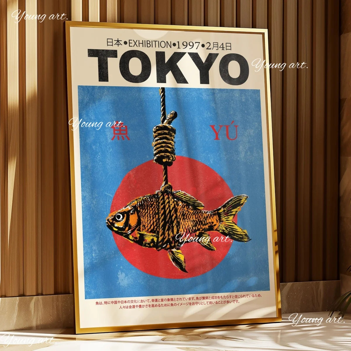 Japanese OKINAWA Koi Fish Flowers Trees Canvas Print Poster