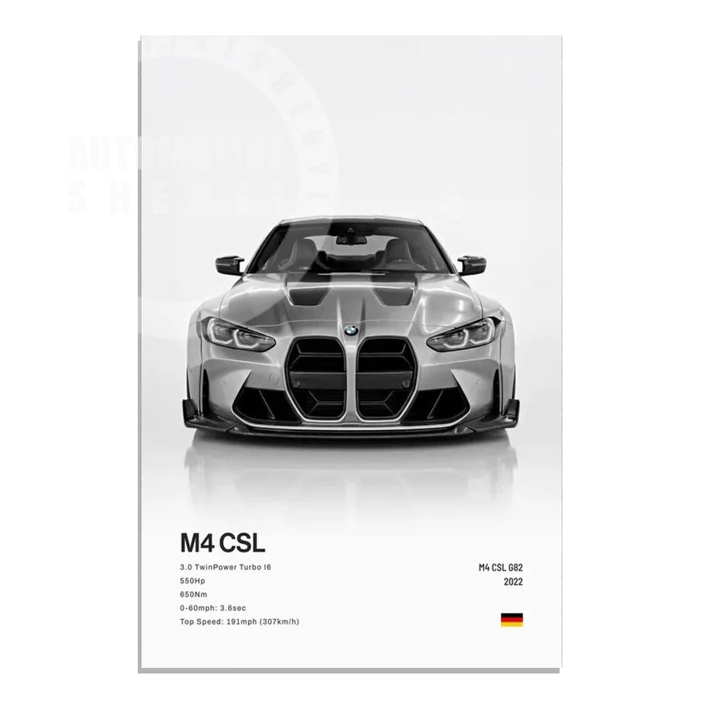 Minimalist Hyper Car Poster - E60 M5 CS M3 G800 911 GT3RSports Car Supercar Canvas