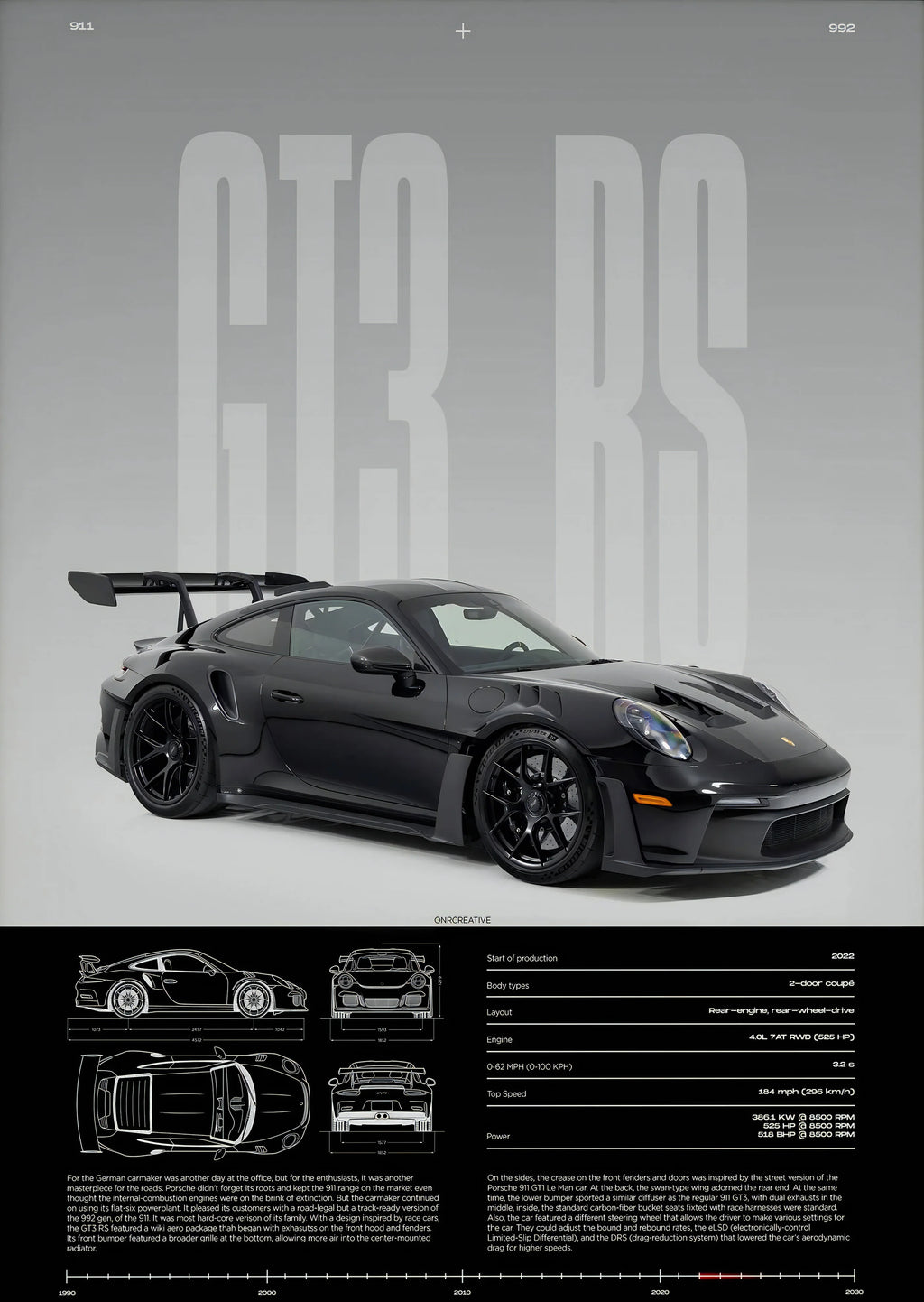 Minimalist 911 GT3-RS 718 GT4 RS Hyper Car Sports Car Supercar Poster