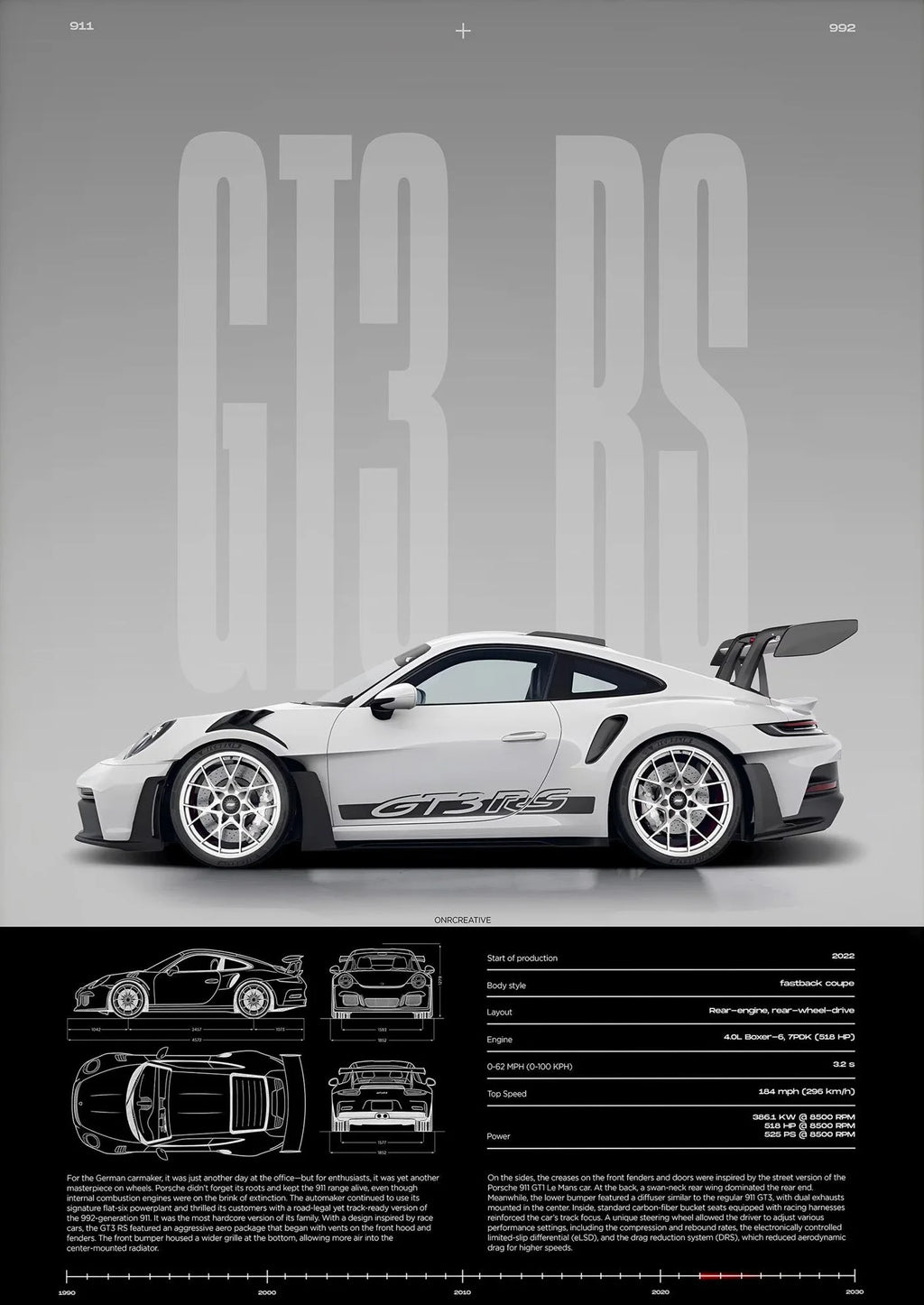 Minimalist 911 GT3-RS 718 GT4 RS Hyper Car Sports Car Supercar Poster