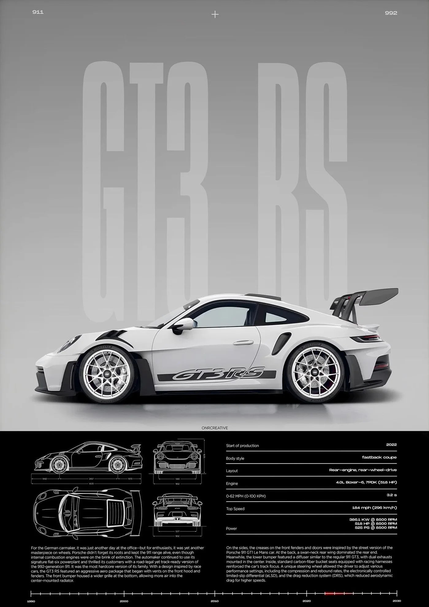 Minimalist 911 GT3-RS 718 GT4 RS Hyper Car Sports Car Supercar Poster