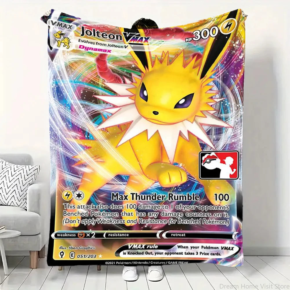 Cartoon Card Pokemon Pikachu Flannel Blanket