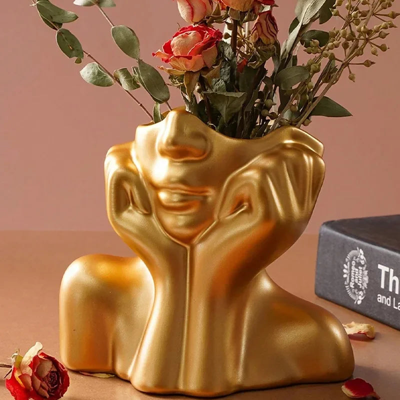 Resin Vase Gold White Black Human Body