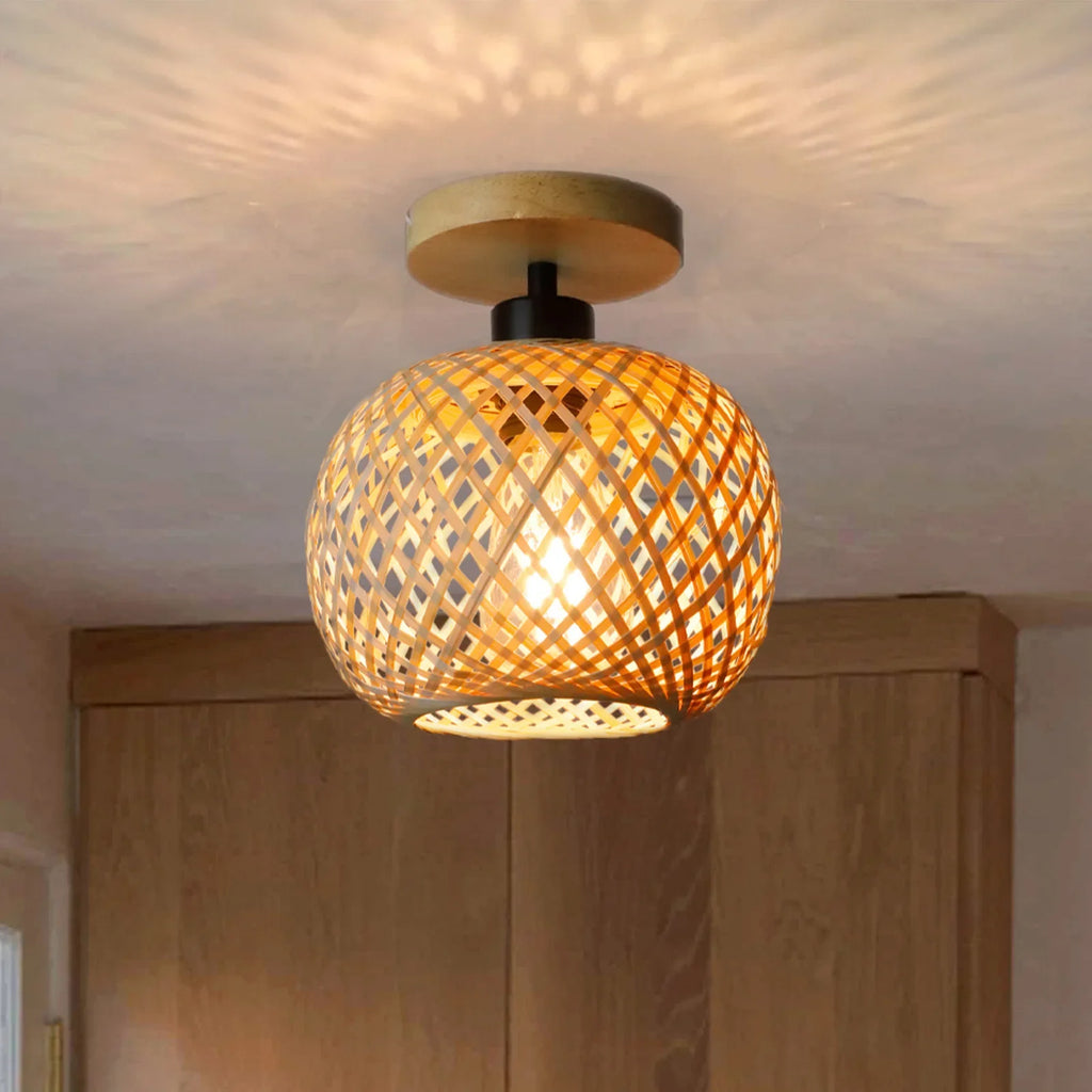 Retro Led Bamboo Woven Ceiling Lamp
