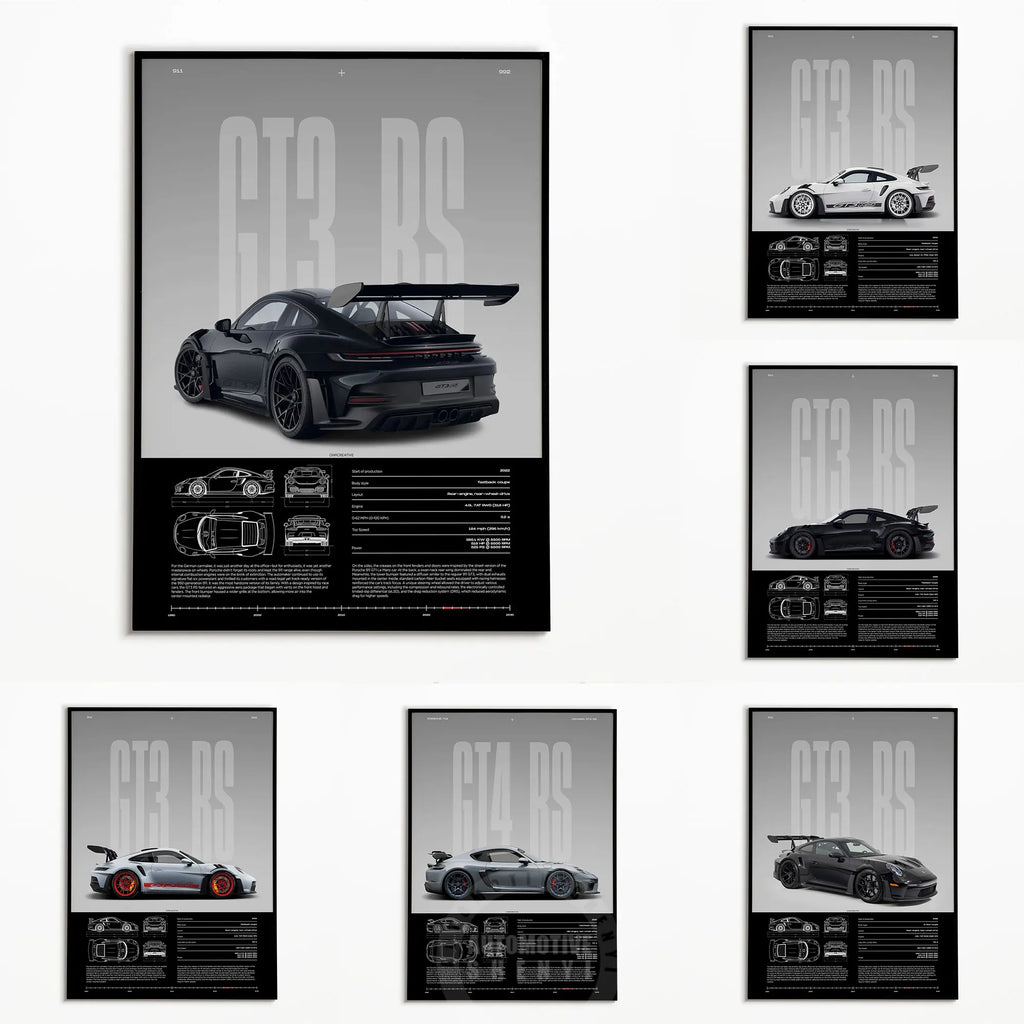 Minimalist 911 GT3-RS 718 GT4 RS Hyper Car Sports Car Supercar Poster