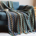 100% Acryl Hand Knitted Blanket with Tassel