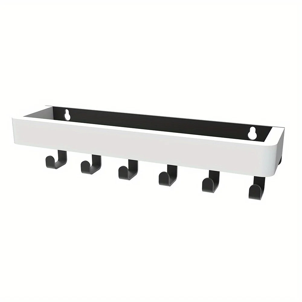 Rustic Wooden Floating Shelf with 6 Hooks Shower Caddy and Key Holder