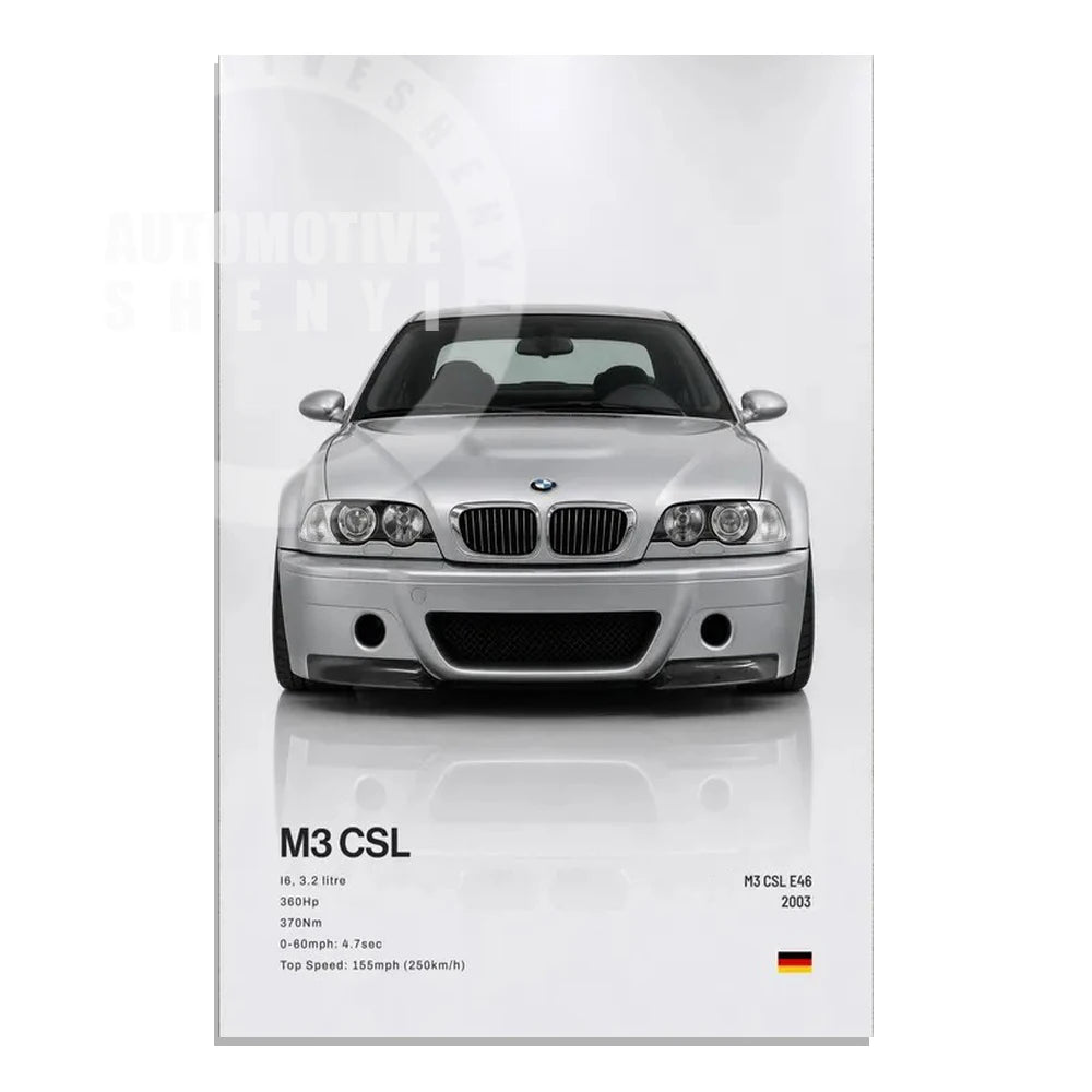 Minimalist Hyper Car Poster - E60 M5 CS M3 G800 911 GT3RSports Car Supercar Canvas