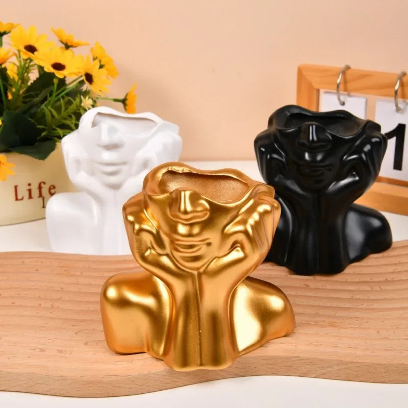Resin Vase Gold White Black Human Body