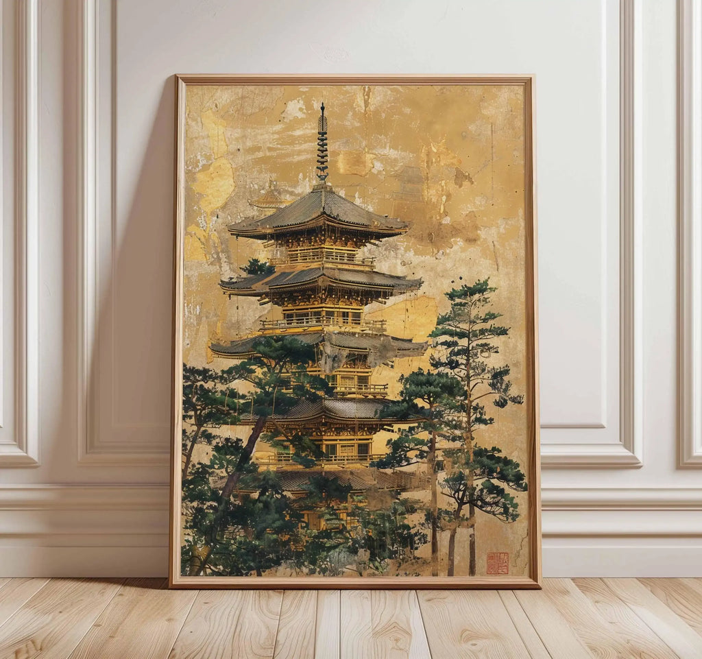 Japanese Red Sun and Pine Tree Print