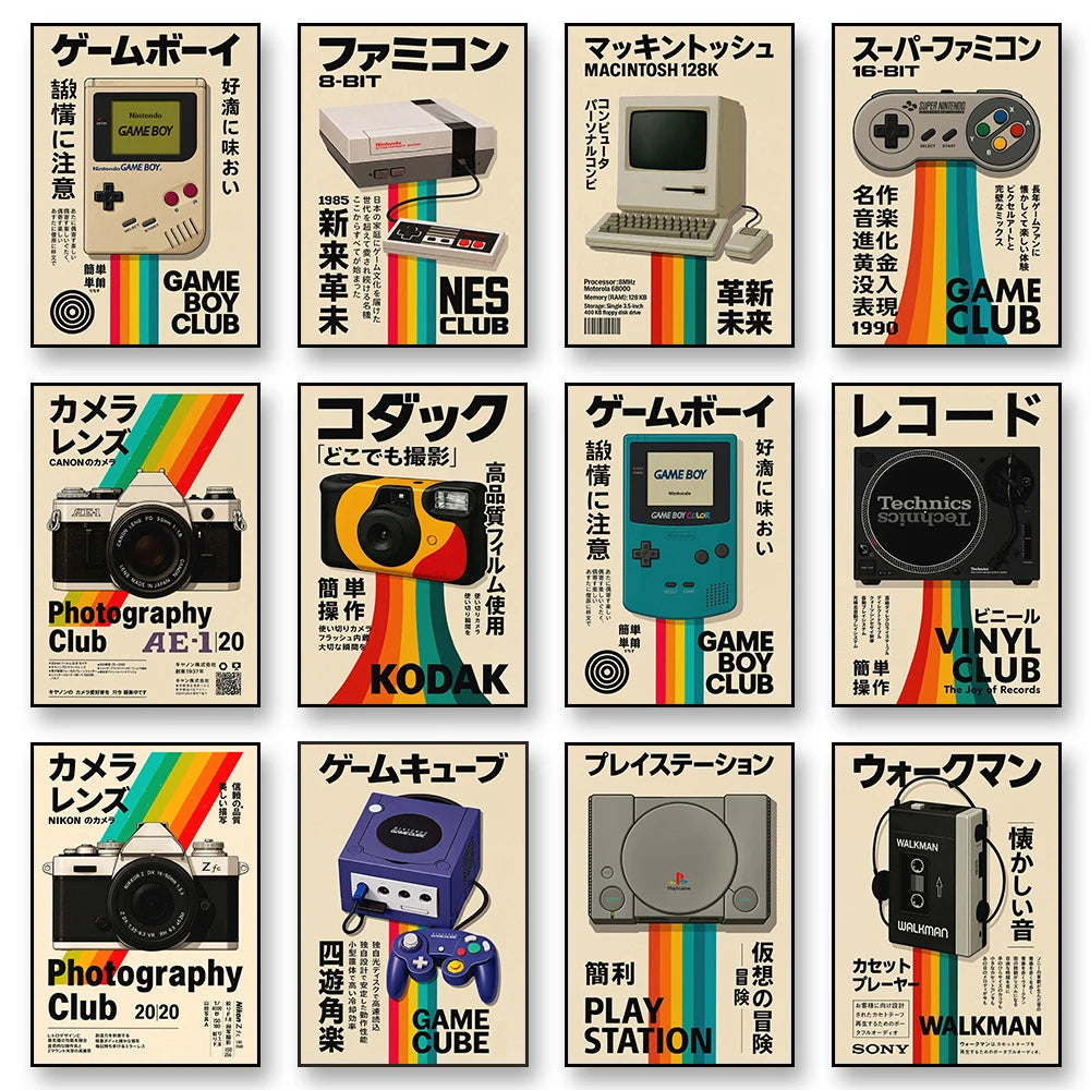 Vintage Gaming Console Canvas Wall Art Print Poster Retro Camera Decorative Painting