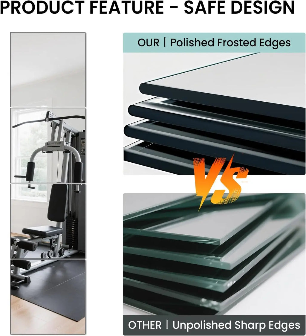 Full Length Wall Mirror Tiles, HD Glass Home Gym Mirror