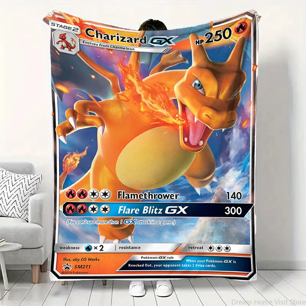 Cartoon Card Pokemon Pikachu Flannel Blanket
