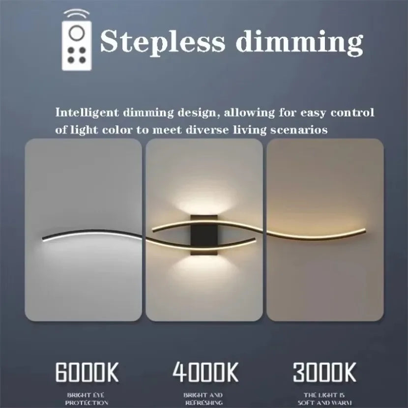 Long Strip LED Wall Lamp Modern Remote Control Dimming Living Roomdecor Wall Lamp
