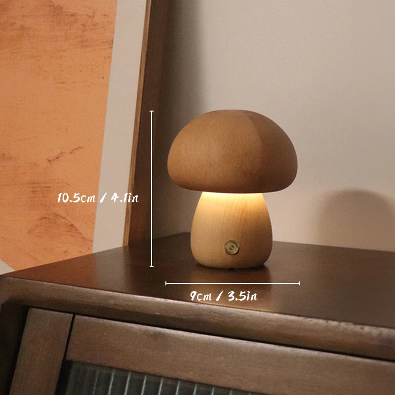 Wooden Mushrooms Night Light Touch Switch Bedroom Bedside Table Lamp