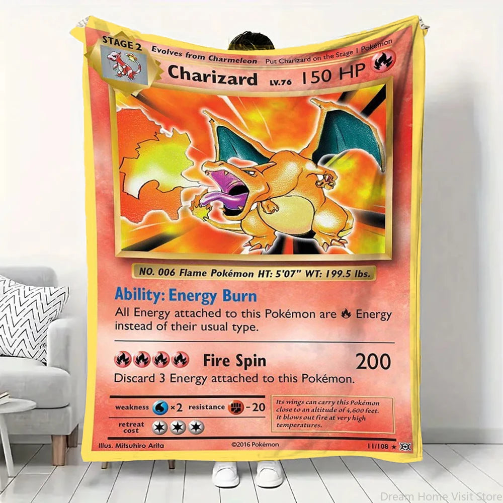 Cartoon Card Pokemon Pikachu Flannel Blanket