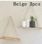 1PC Wooden Swing Hanging Hemp Rope Wall Shelve