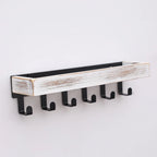 Rustic Wooden Floating Shelf with 6 Hooks Shower Caddy and Key Holder