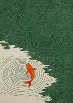 Retro Japanese Forest & Koi Fish Zen Water Waves Crane Painting Canvas Poster Print
