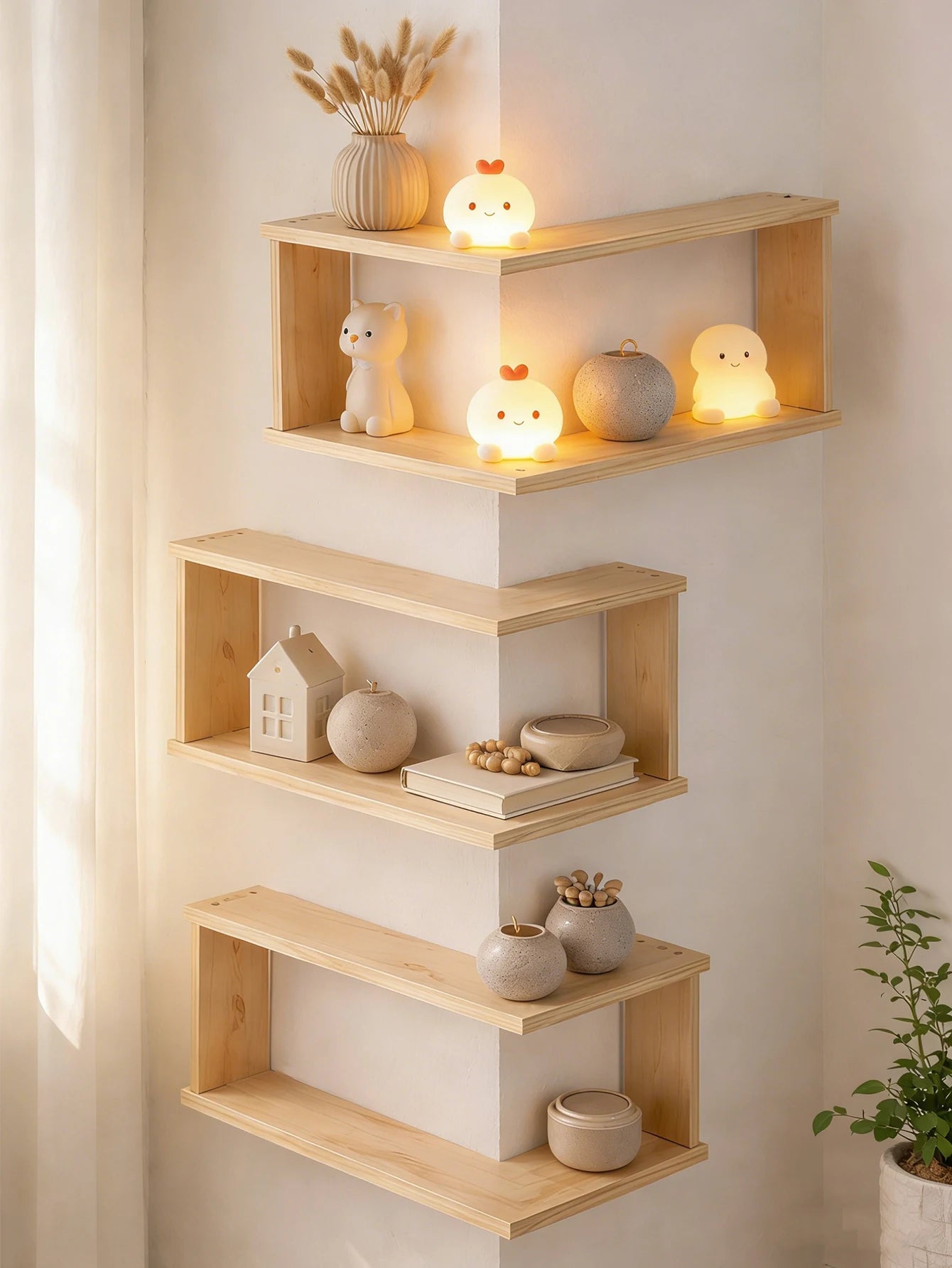 Corner Floating Wooden Shelves