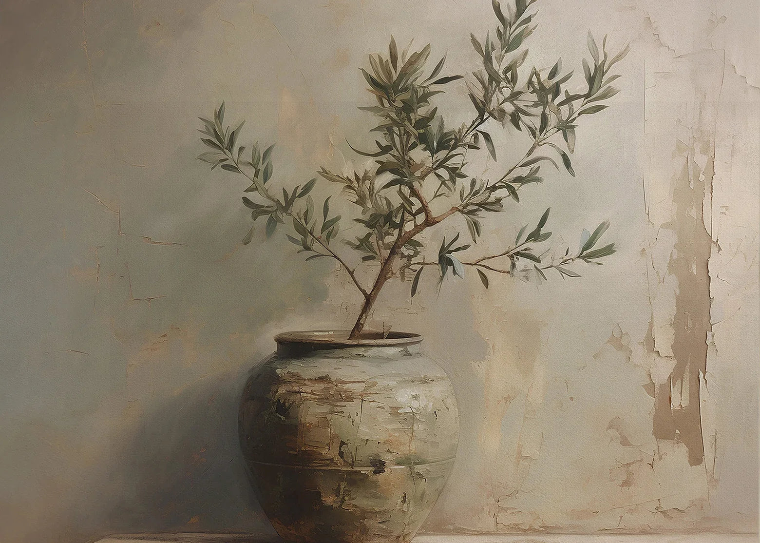 Vintage Minimalist Wall Art Italy Olive Tree in Vase Canvas Painting Poster
