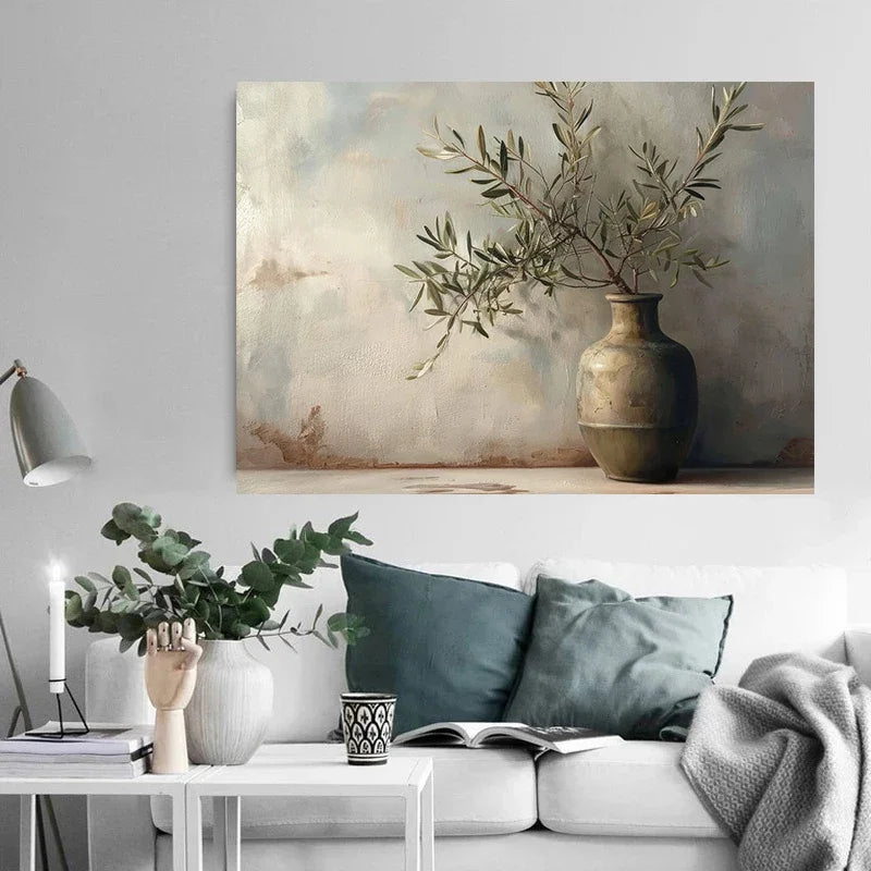 Vintage Minimalist Wall Art Italy Olive Tree in Vase Canvas Painting Poster